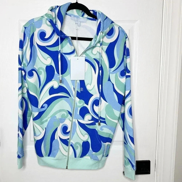 HILL HOUSE‎ Allie Full Zip Hooded Jacket Blue Ocean Kaleidoscope Size Small - Picture 2 of 8